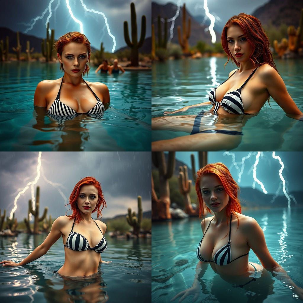 Monsoon Beauty: Redhead in Arizona Lake, Cinematic Portrait