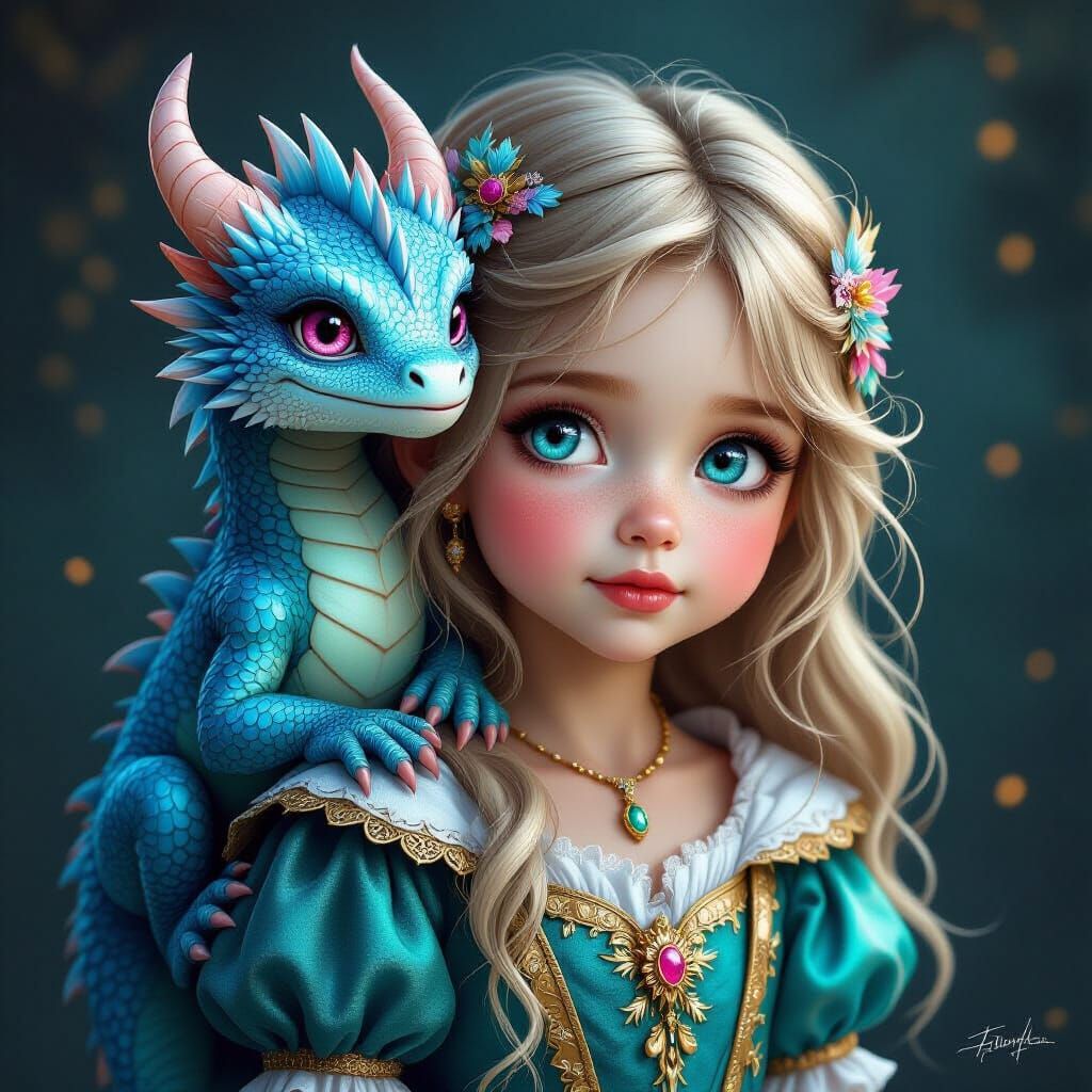 Fantasy Princess with Silver Dragon, Dark Concept Art