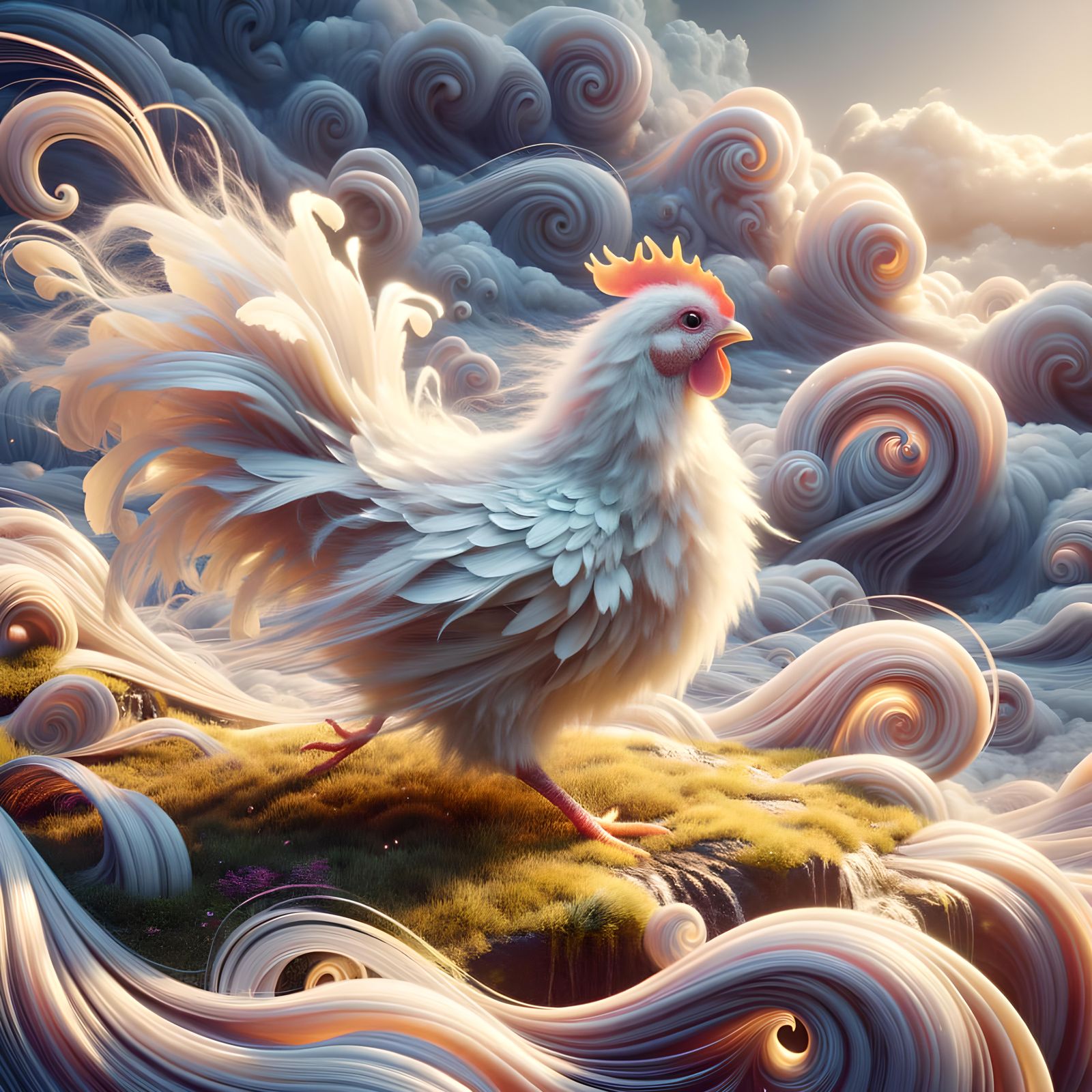 Ethereal Spirit Chicken in Fantasy Landscape
