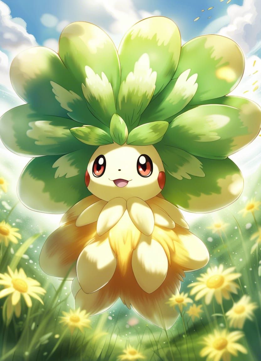 Adorable Grass Pokémon with Flower, Manga Style