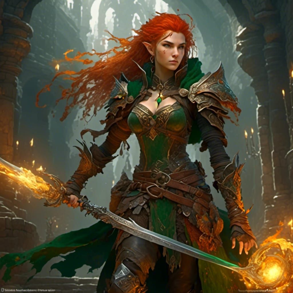 Angry Fey Elf Wizard Casting Green Flame