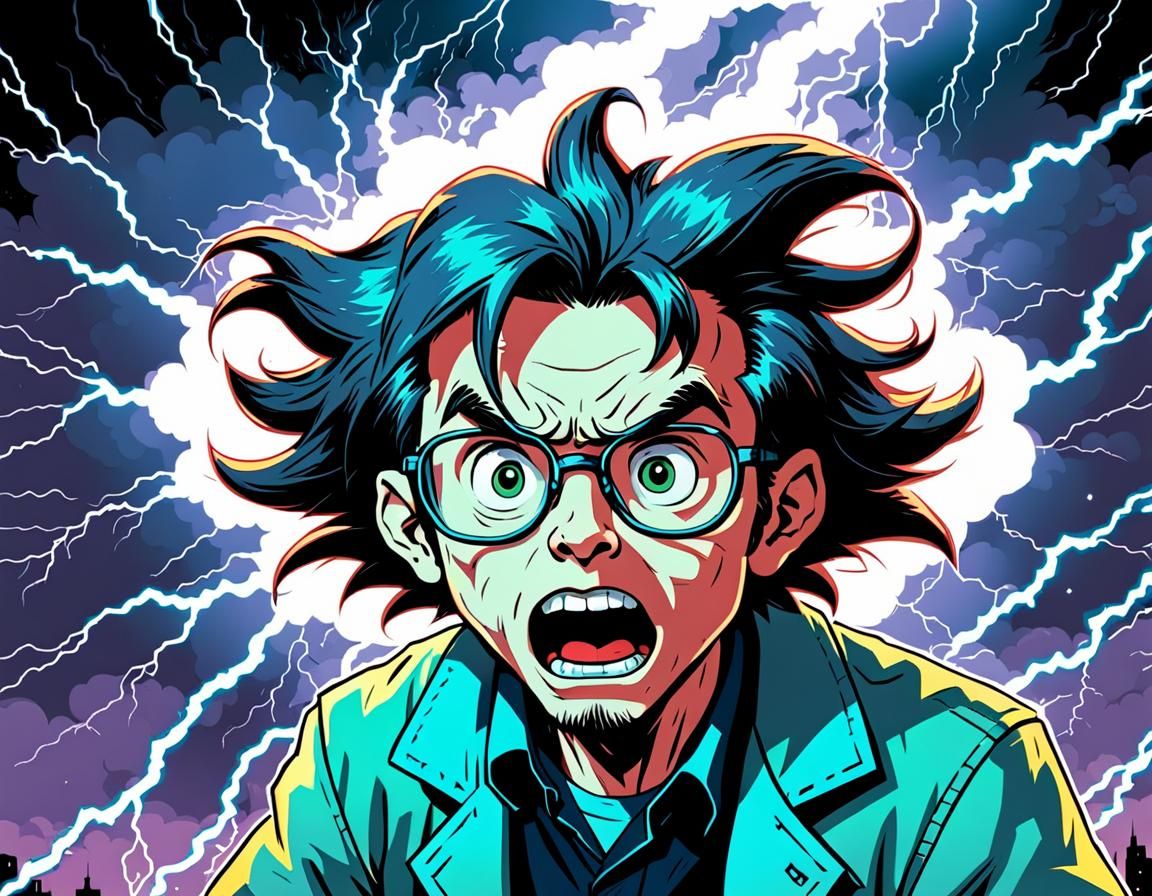 Scared Scientist About to Be Struck by Lightning