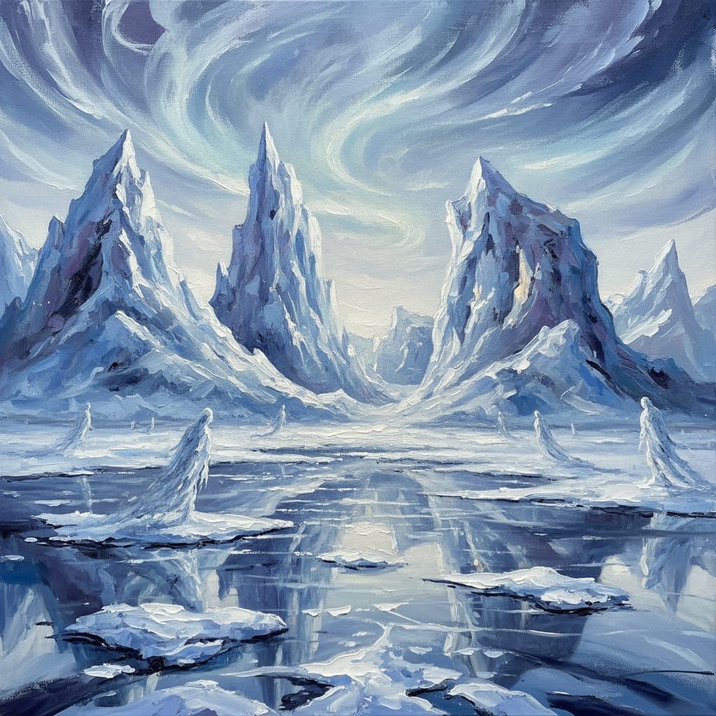 Surreal Abstract Antarctica in Expressionist Oil Painting