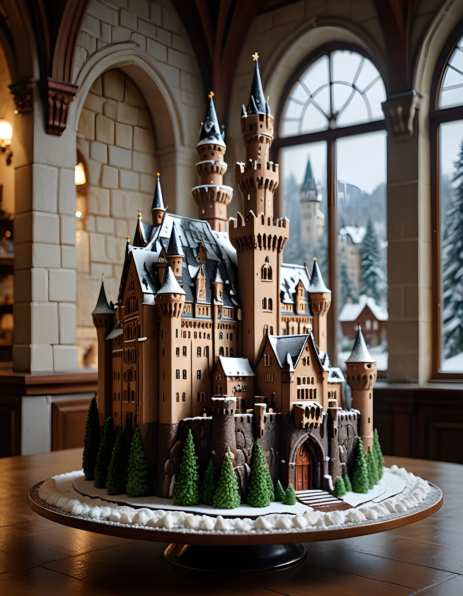 Hyper-Realistic Chocolate Neuschwanstein Cake