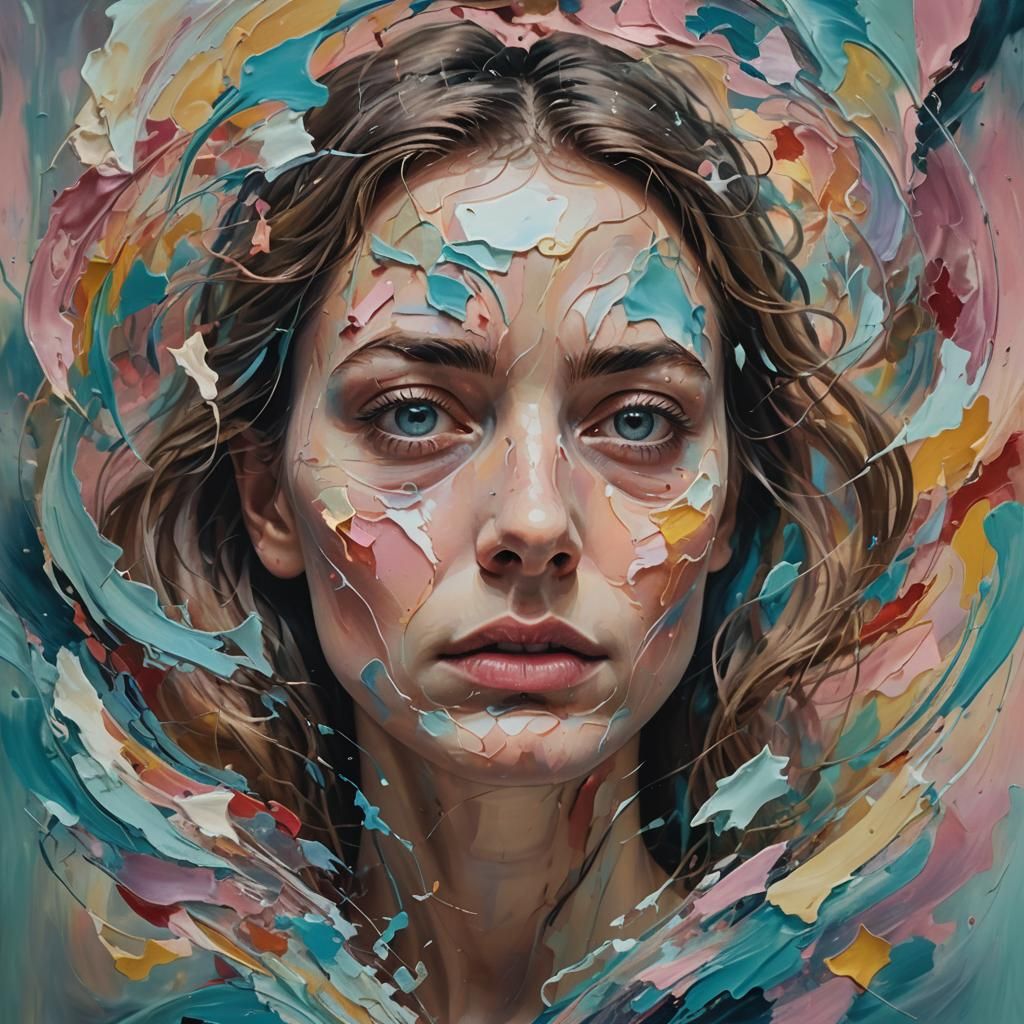 Surreal Portrait of Person with Swirling Thoughts