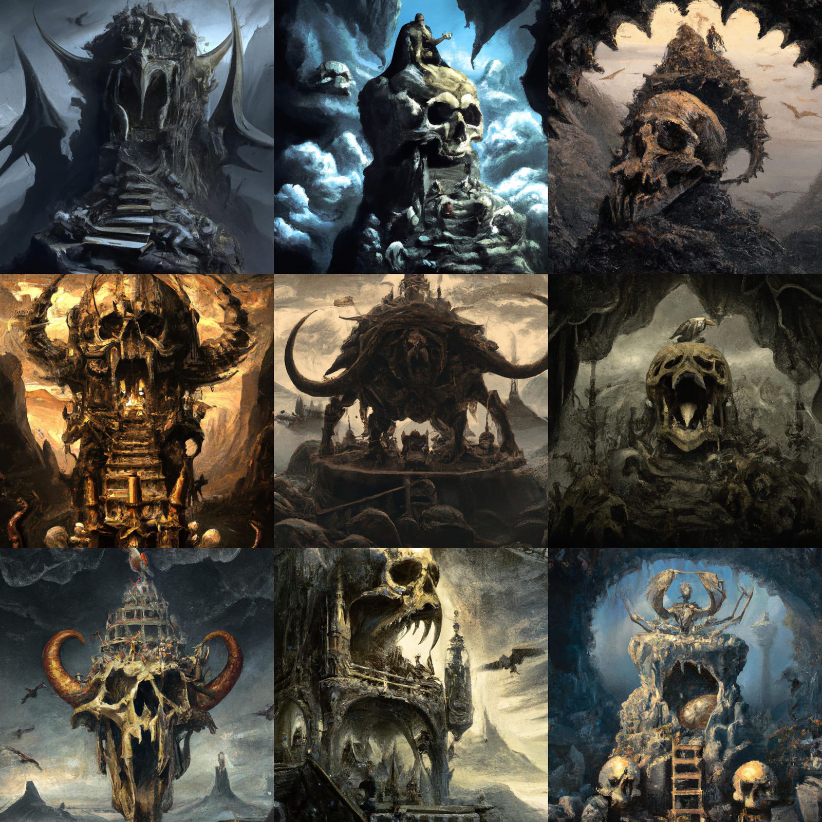 Ominous Skull Throne: Detailed Dark Fantasy Painting