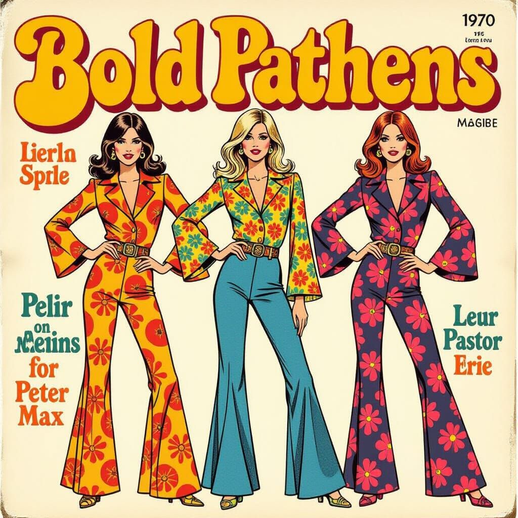 1970s Fashion Magazine Spread with Groovy Psychedelic Letter...