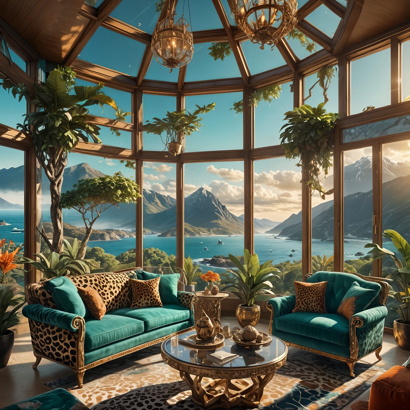 Ocean View Living Room in Matte Painting Style