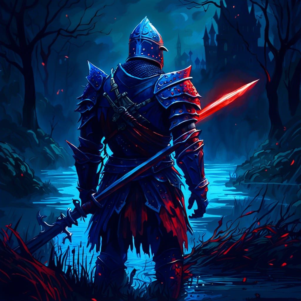 Knight Warrior in Haunted Swamp: Epic Fantasy Battle