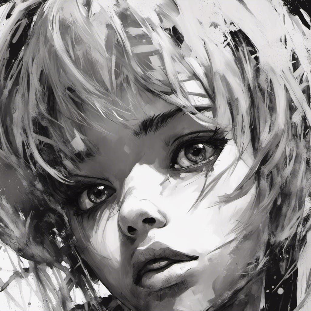 Close-up Photorealistic Anime Girl in Sinister Speedpaint St...