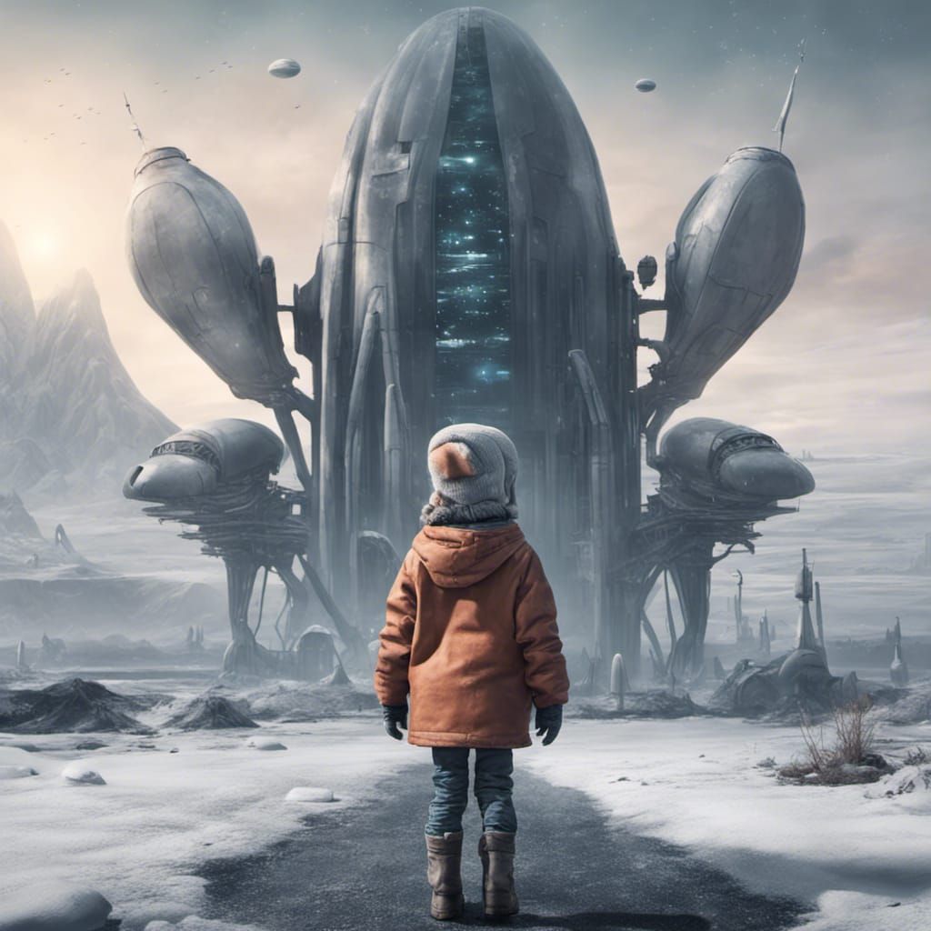 Lonely Child in Freezing Alien Spaceport City