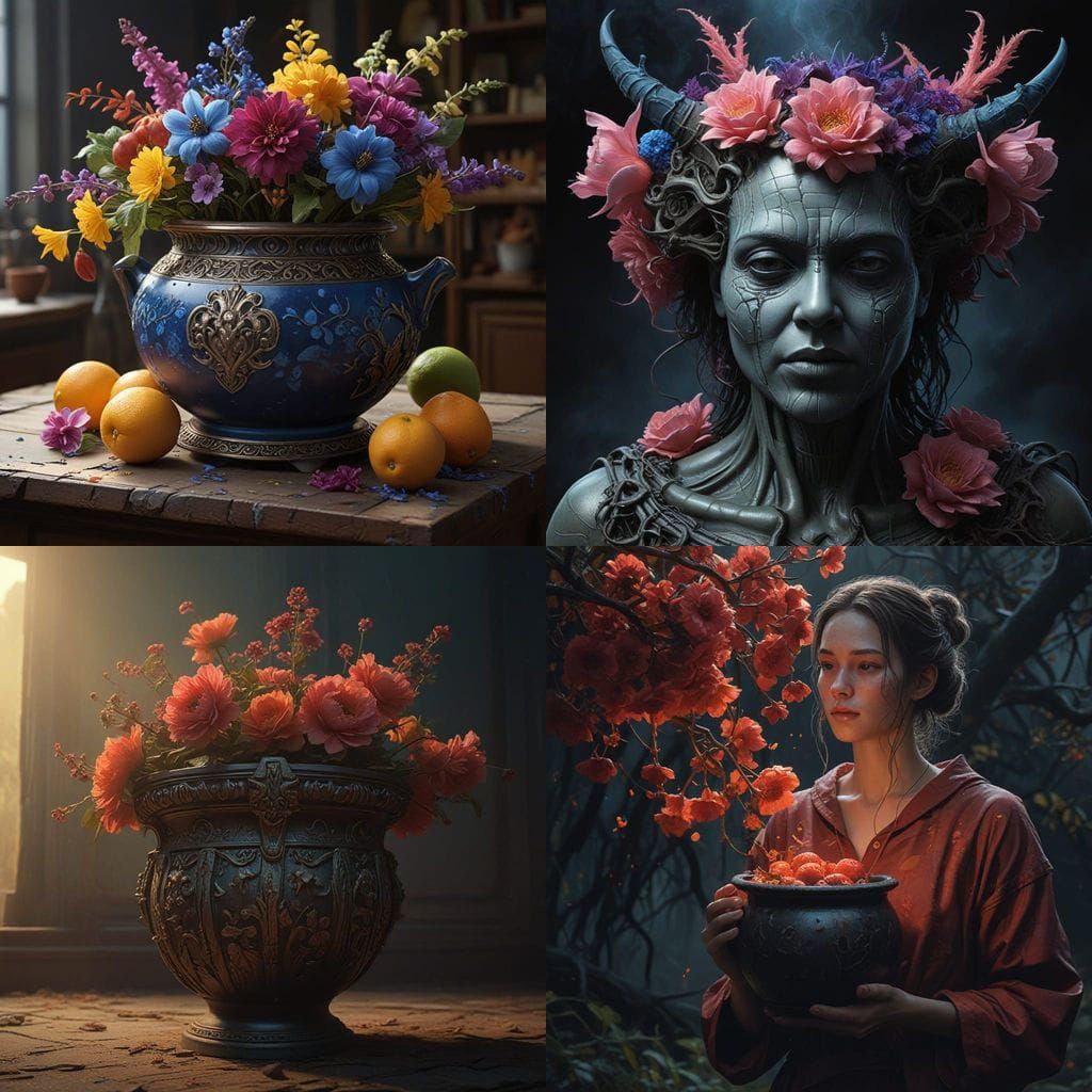 Blooming Paradise and Twisted Fruits in a Vibrant Vase