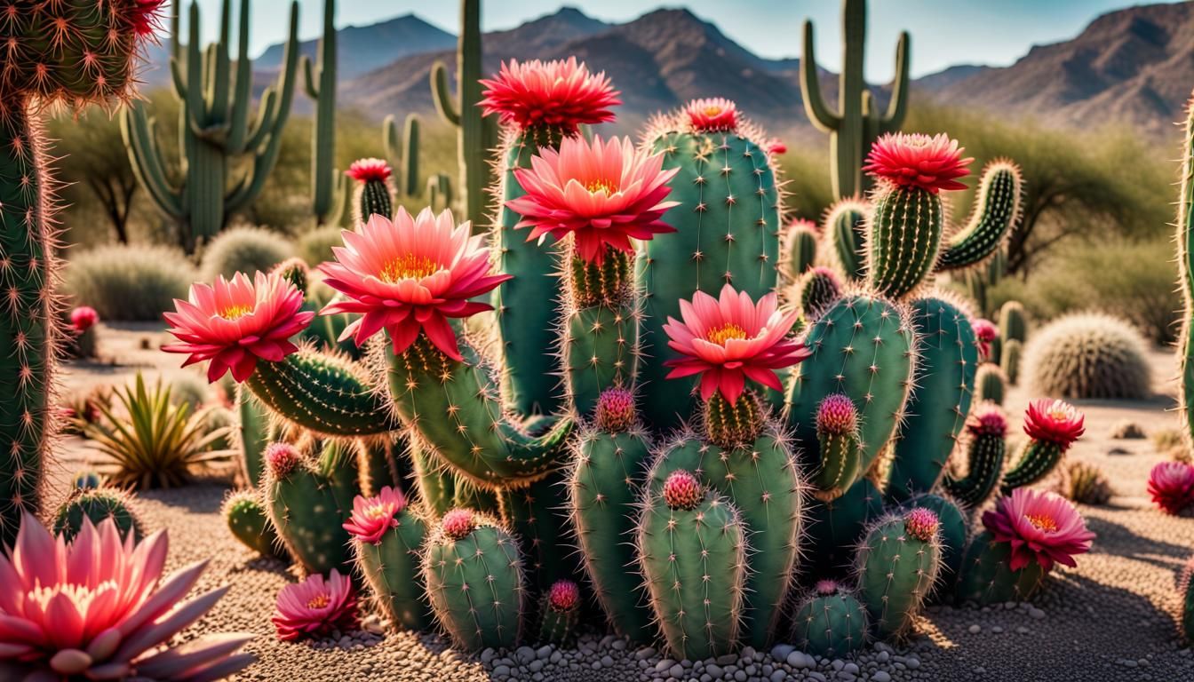 Vibrant Desert Cactus Garden in Hyperrealistic Style