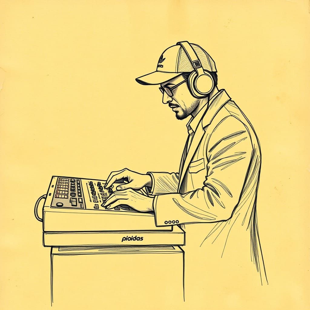 DJ Portrait in Vintage Pencil Sketch Style