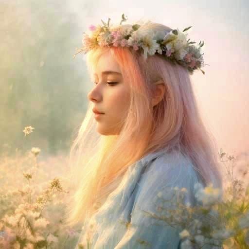 Ethereal Woman Profile with Floral Crown