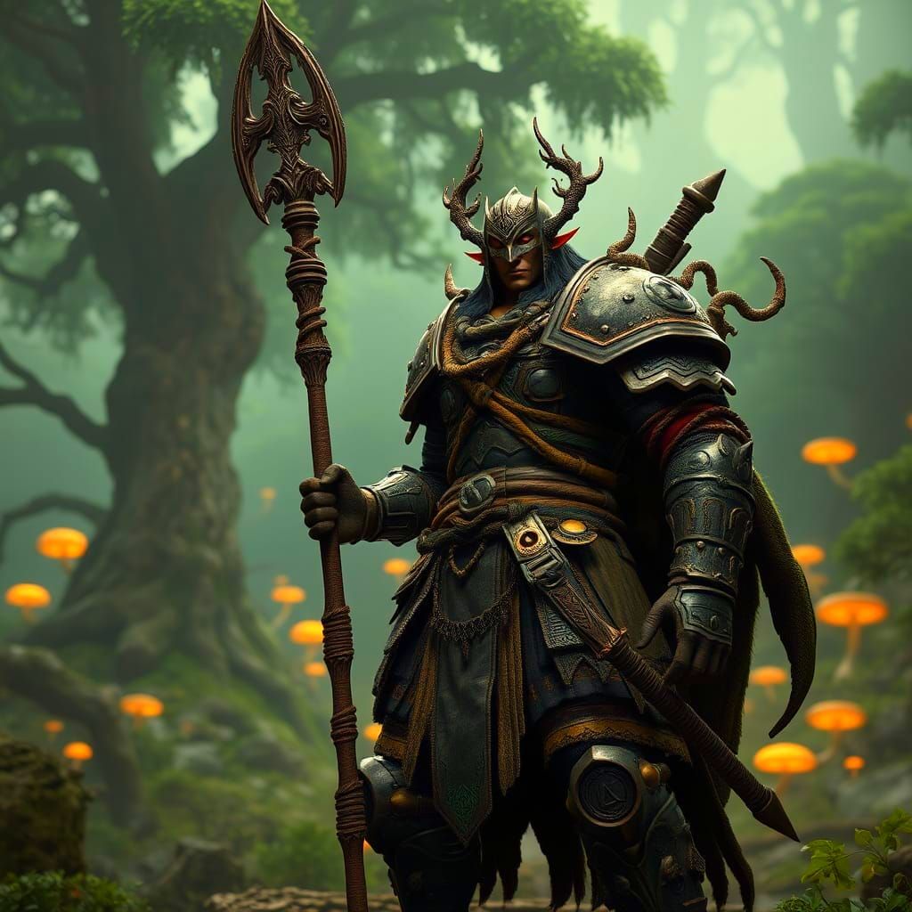 Warrior Druid in 3D Game Cinematic Style