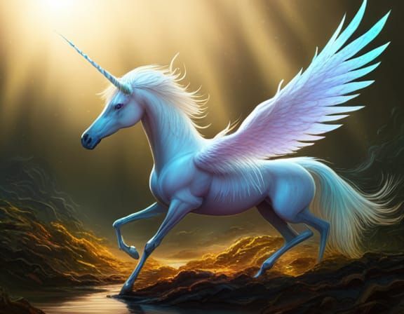 Majestic Shimmering Unicorn with Feathery Wings