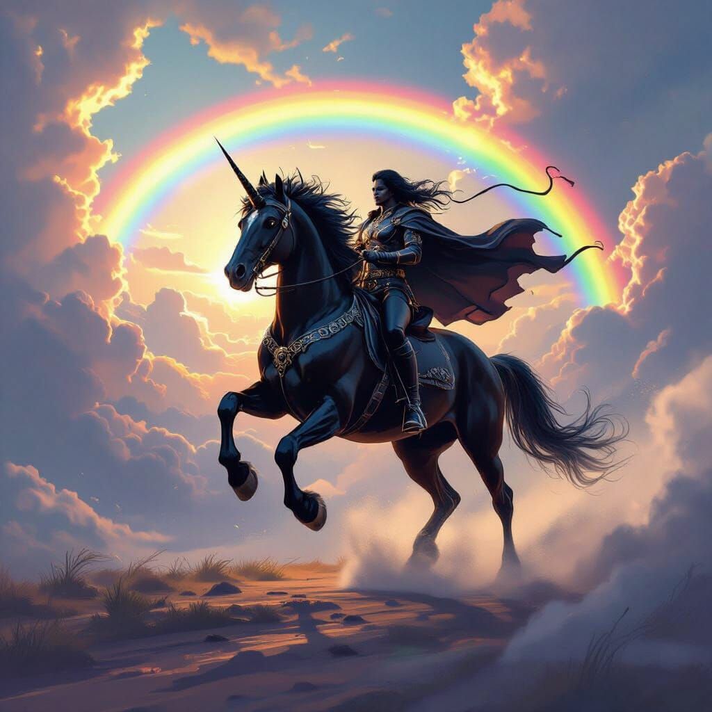 Unicorn Gallop: Black Rider on Rainbow Path