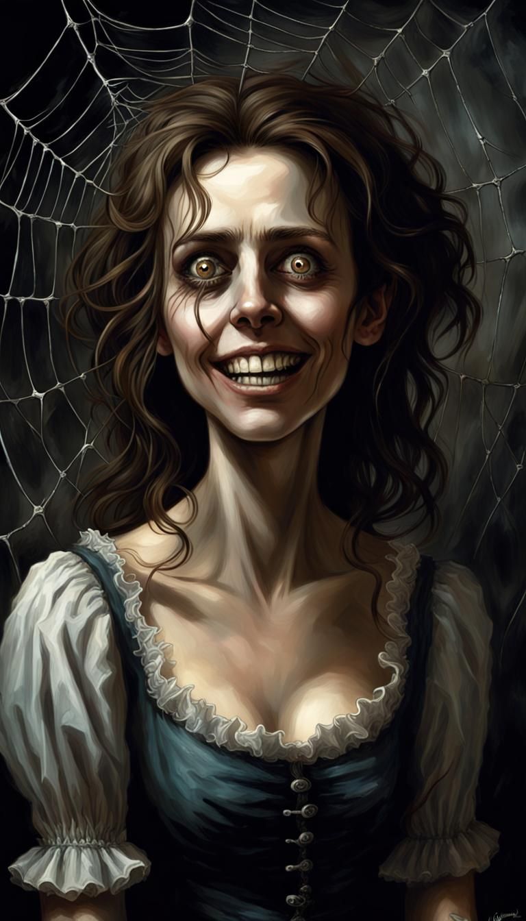 Creepy Woman in Web, Tim Burton Inspired Horror