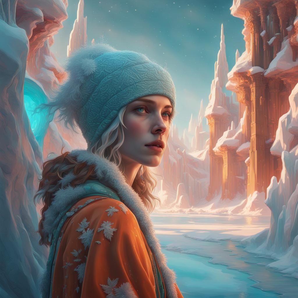 Bohemian Ice Girl in Magical Winter World