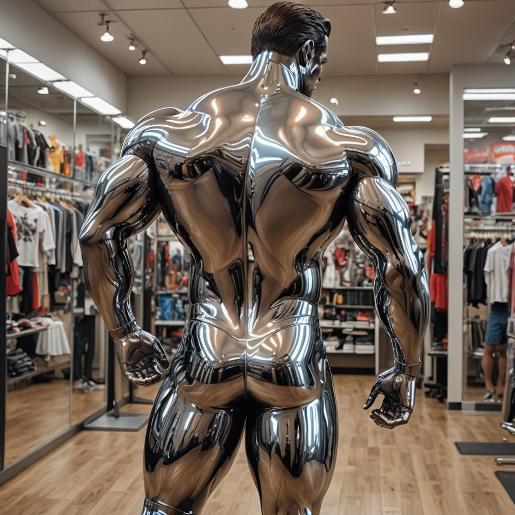Chrome Muscle Mannequin in Heroic Bodybuilder Pose