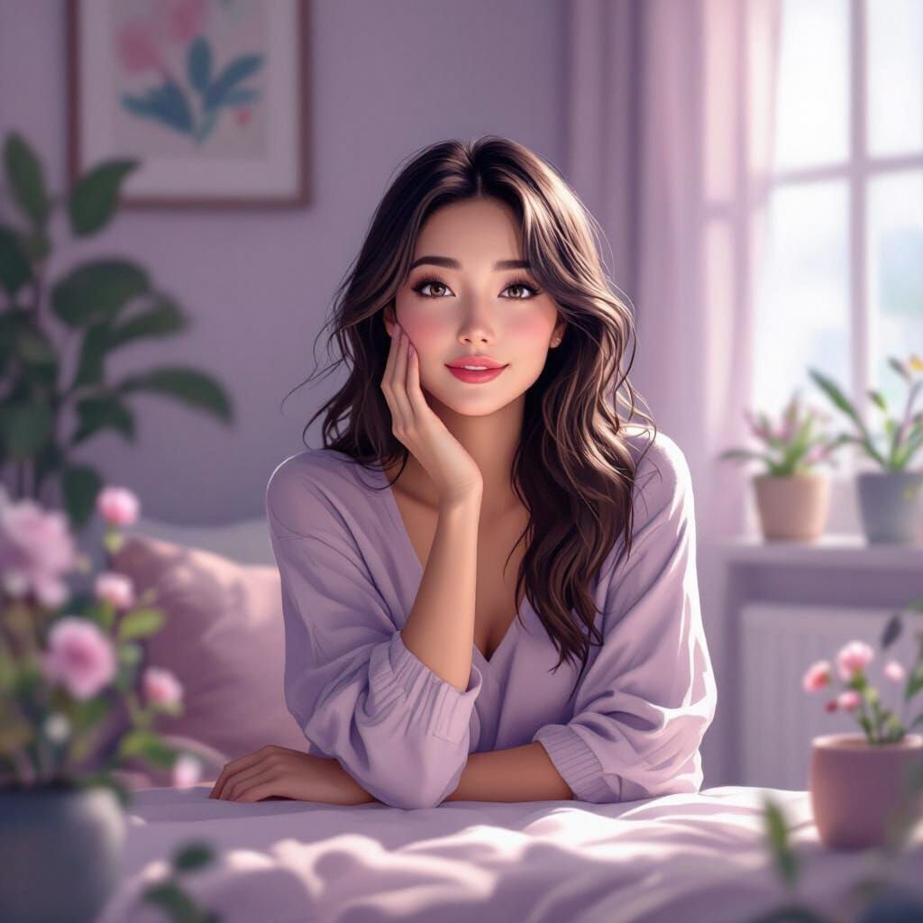 Calming ASMR Woman in a Serene Lavender Room