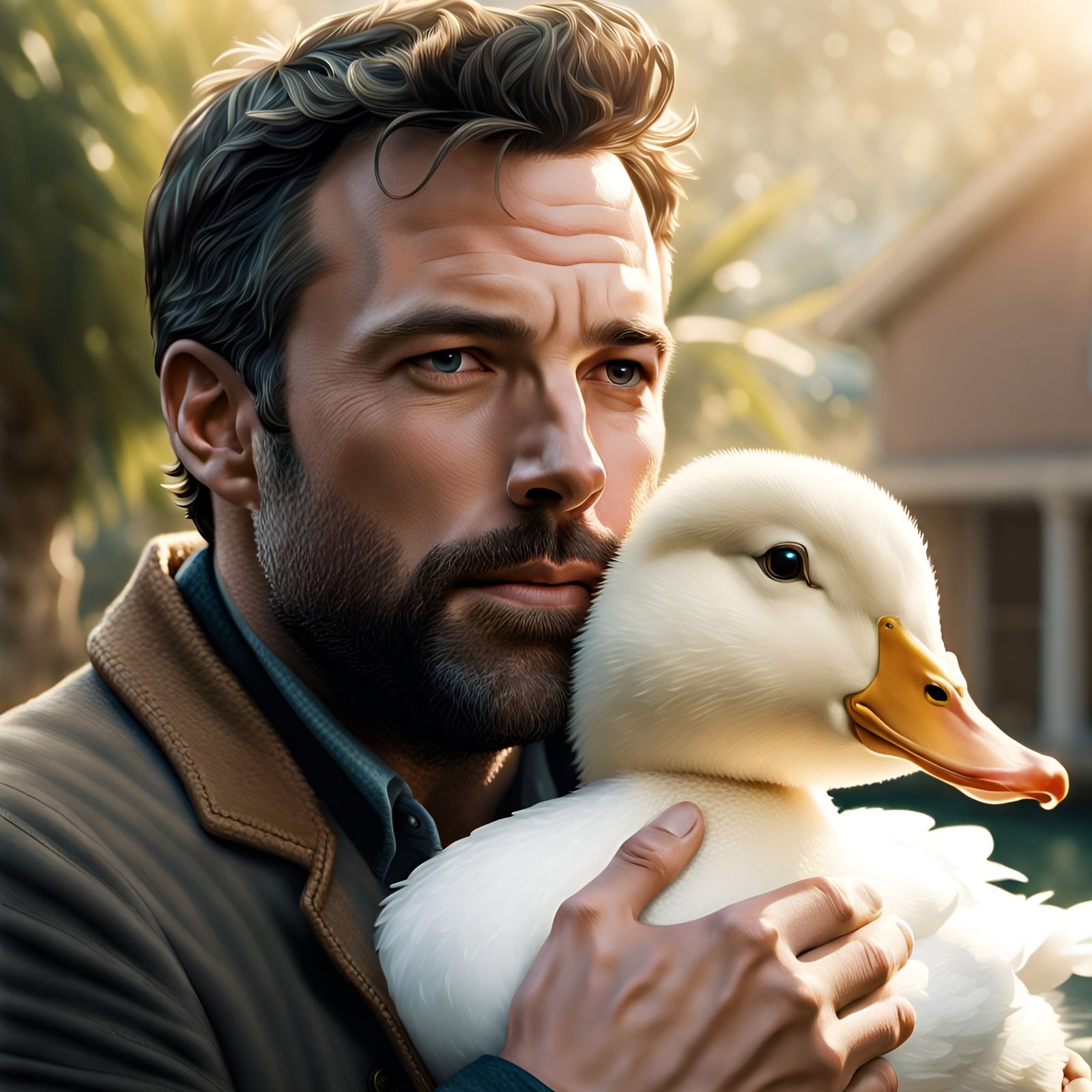 Man Hugging Duck in Detailed Digital Art