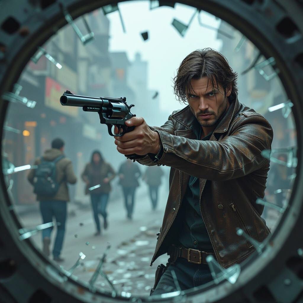 Figure with Revolver Before Shattered Camera