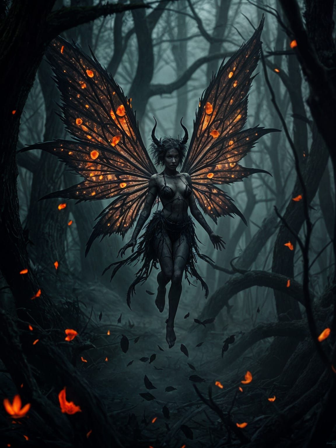 Feral Fairy Emerges from Shadowy Forest