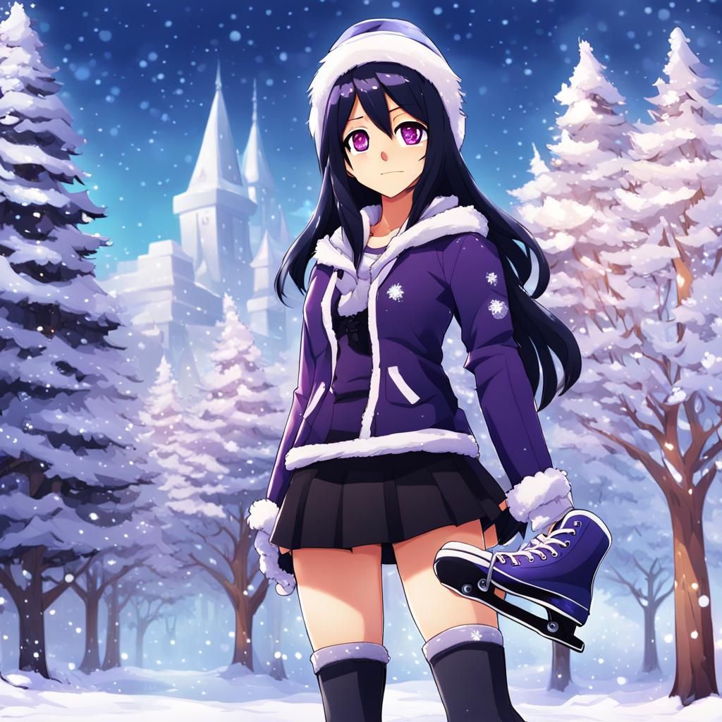 Anime Style Figure Skater in Winter Wonderland