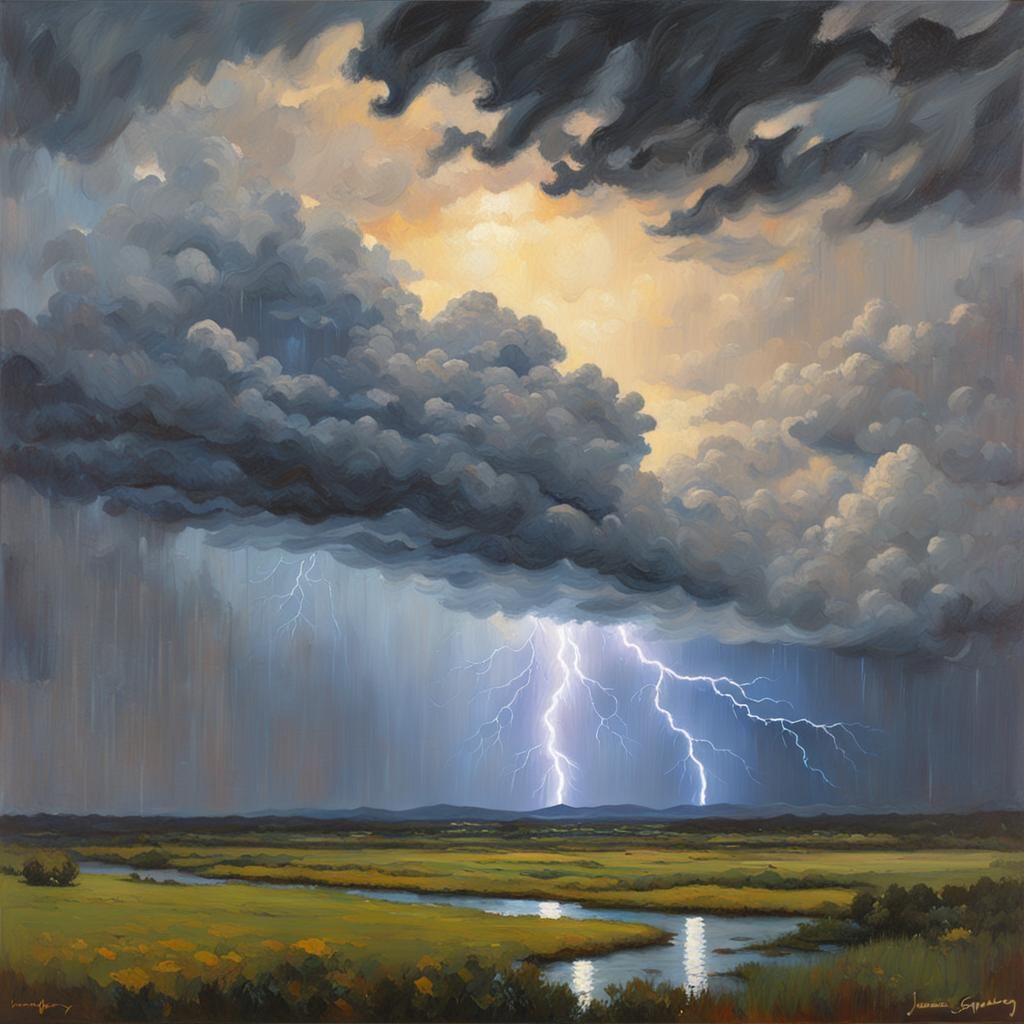 Dramatic Oil Painting of a Lightning Storm