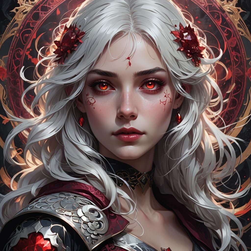 Mystical Portrait of a Girl with White Hair