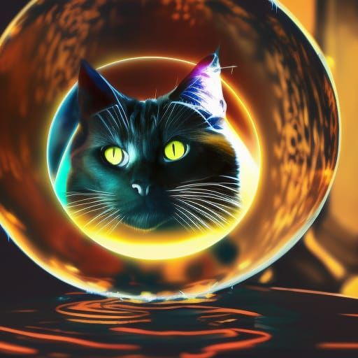Cat in Globe with Galactic Background