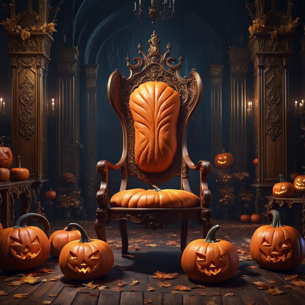 Fantastical Pumpkins on Royal Chair: Detailed Matte Painting