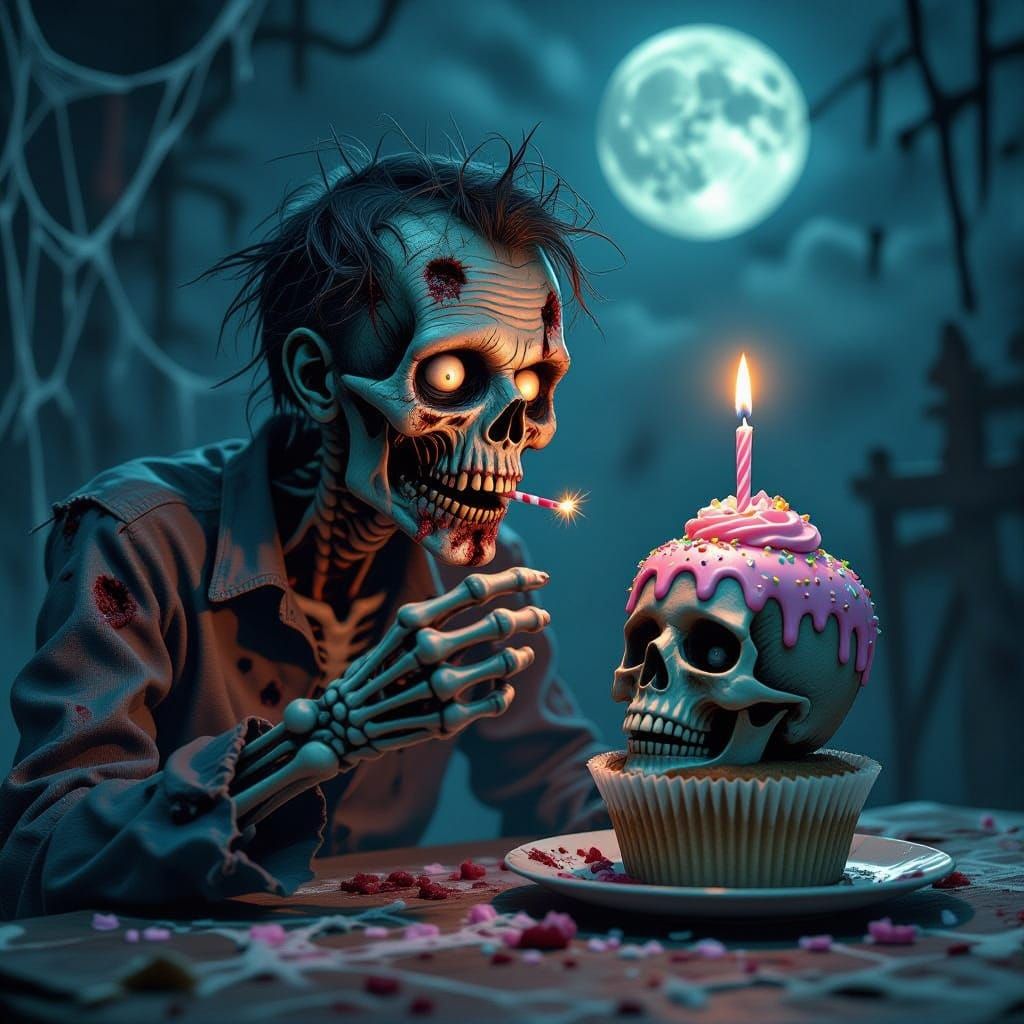 Zombie Birthday Celebration with Cupcake Head