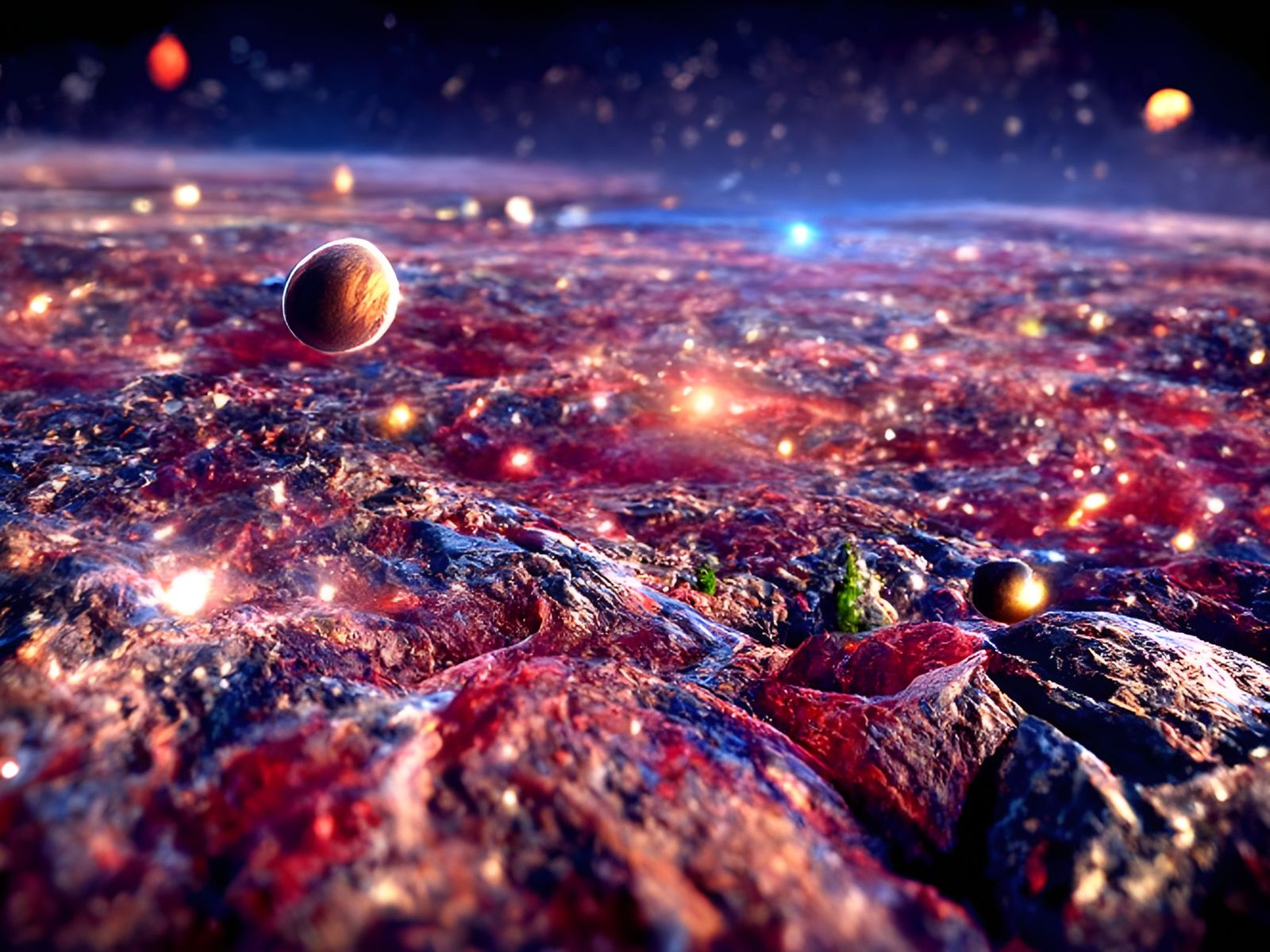 Cosmic Landscape with Heart-Shaped Star in 3D