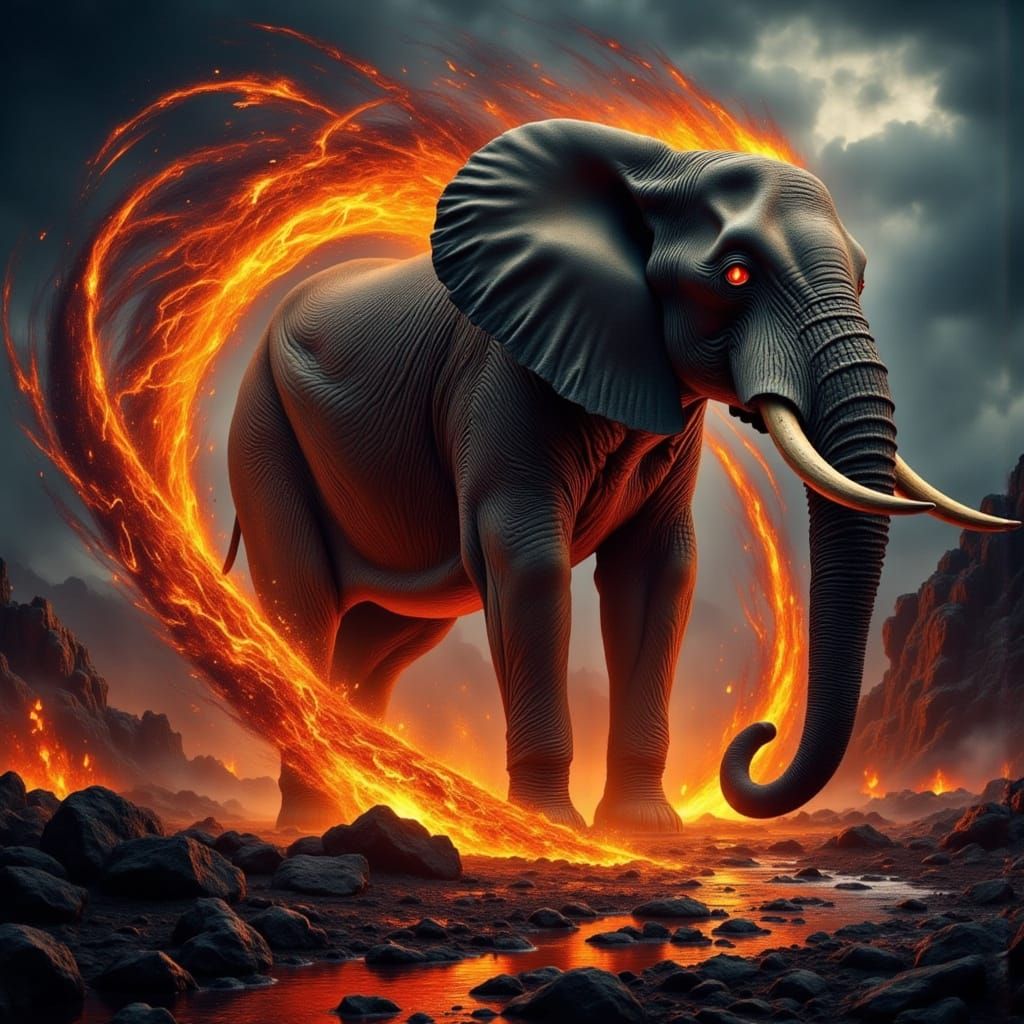 A Majestic Fire Elephant Born from the Earth's Core