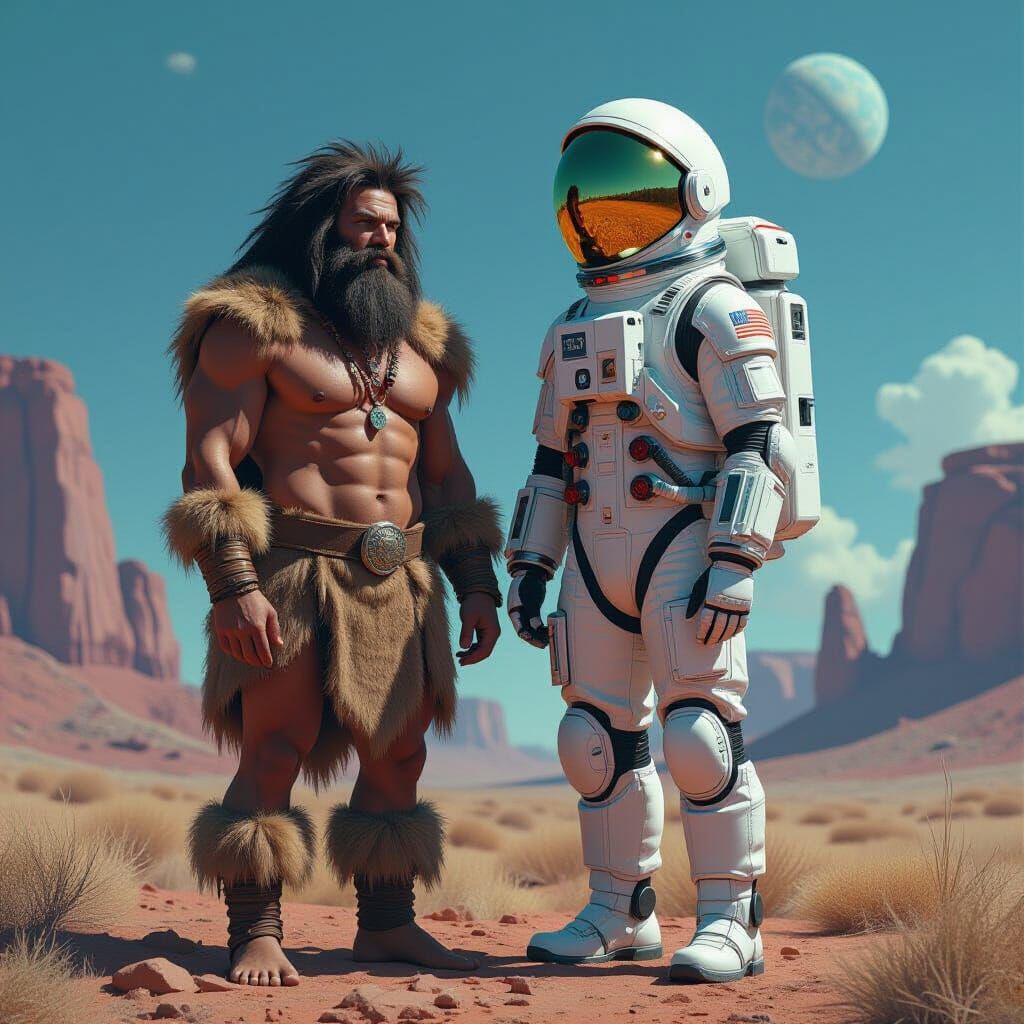 Caveman and Astronaut Together: Ancient Meets Future