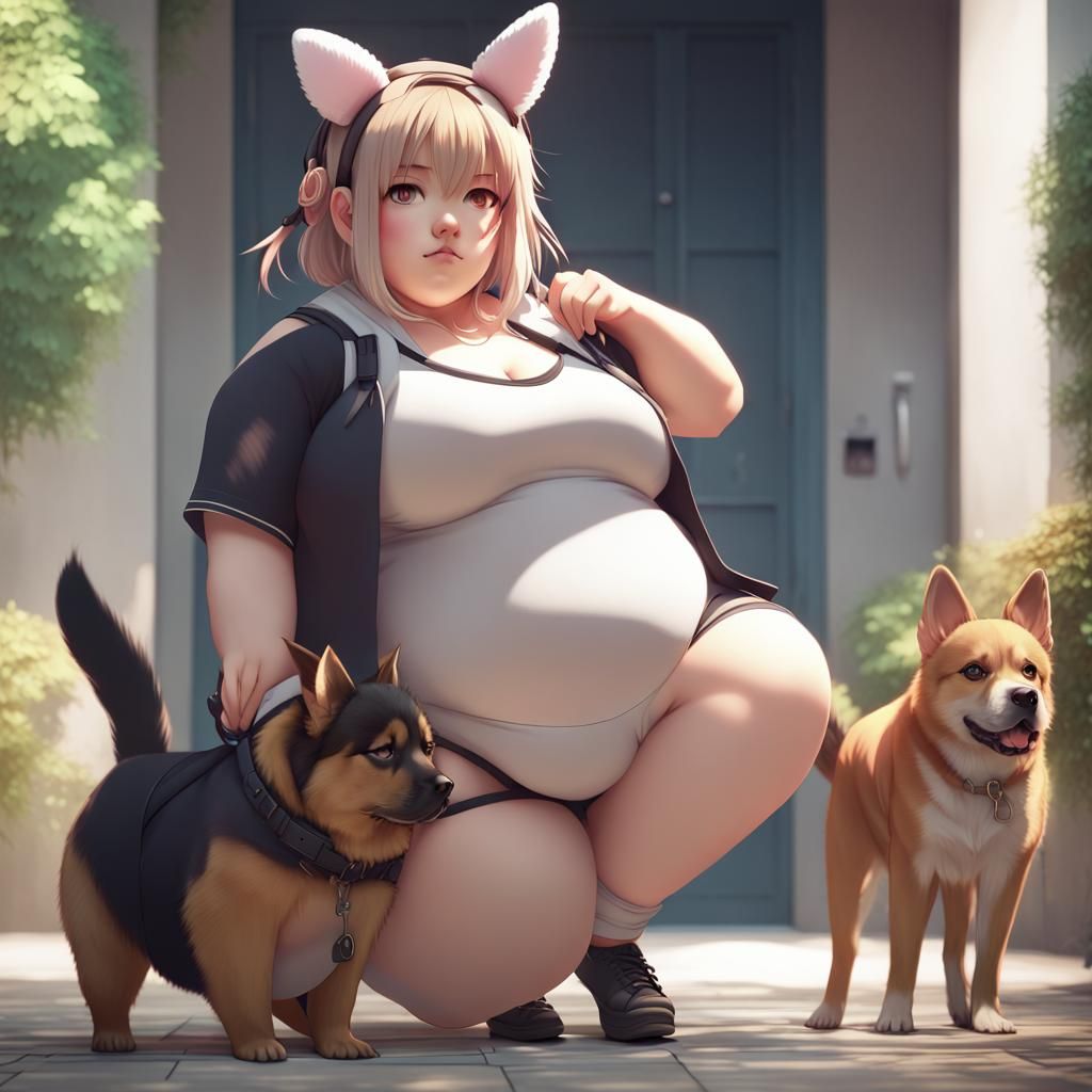 Anime Girl with Dog Ears in 3D Style