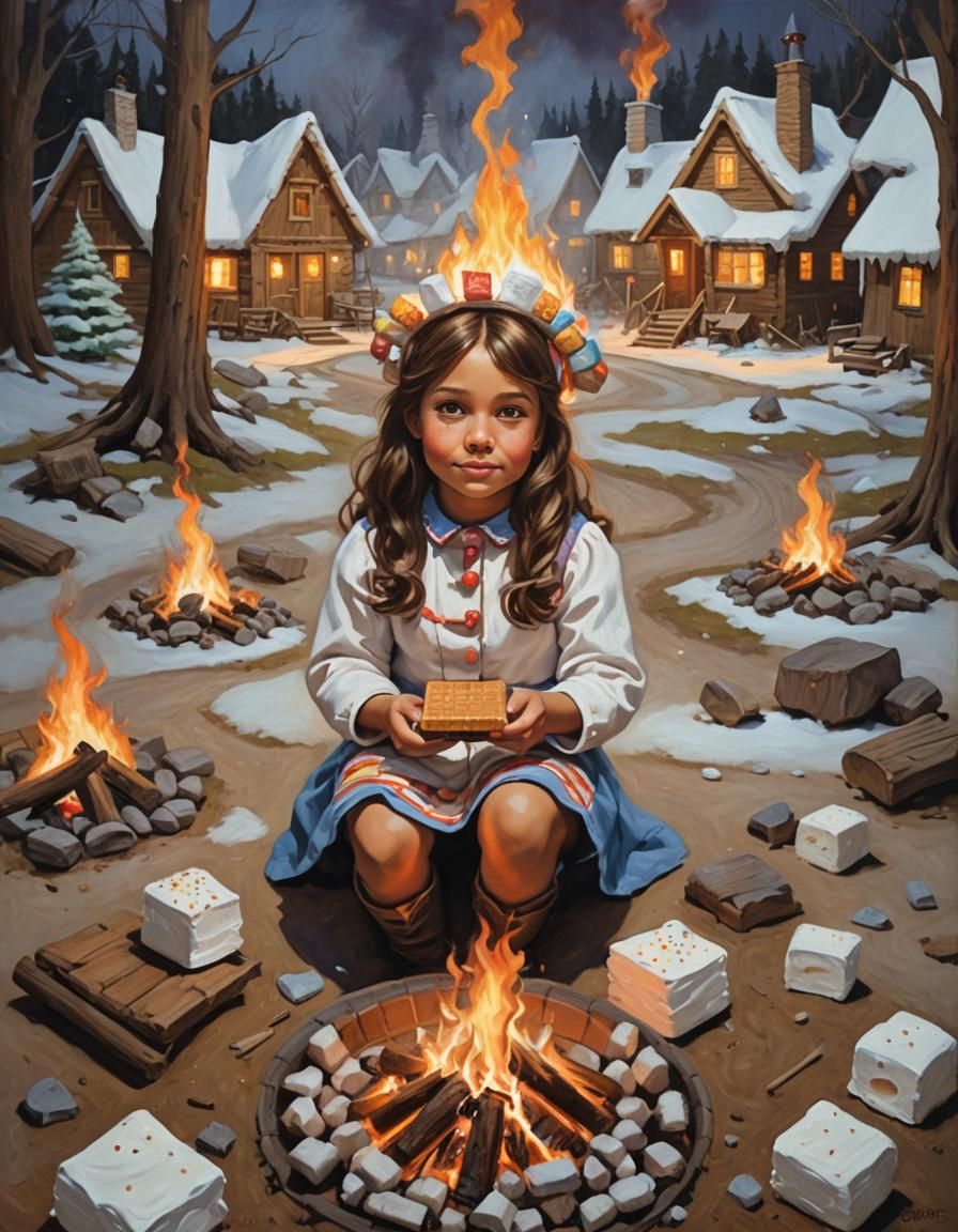 Marshmallow Candyland Girl in Oil Painting Style