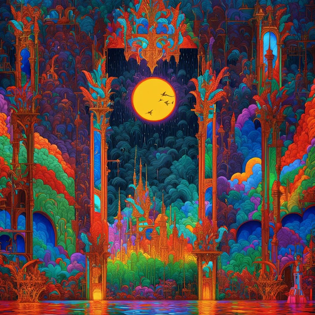 Surreal Anime Moonscape in Dark Cyberpunk Style