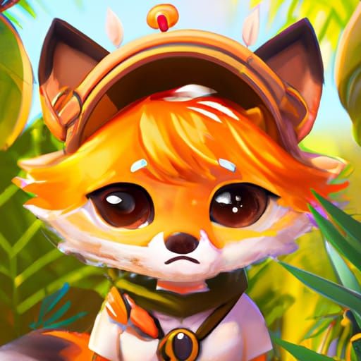 Chibi Fox Jungle Explorer in Digital Illustration Style