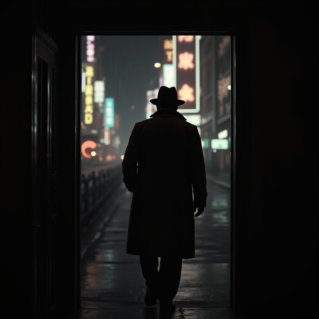 Film Noir Detective in Smoky Room
