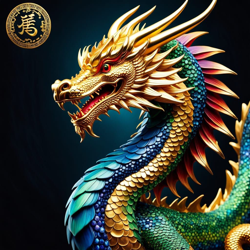 Magnificent Chinese Zodiac Dragon with Gemstone and Metal Sc...