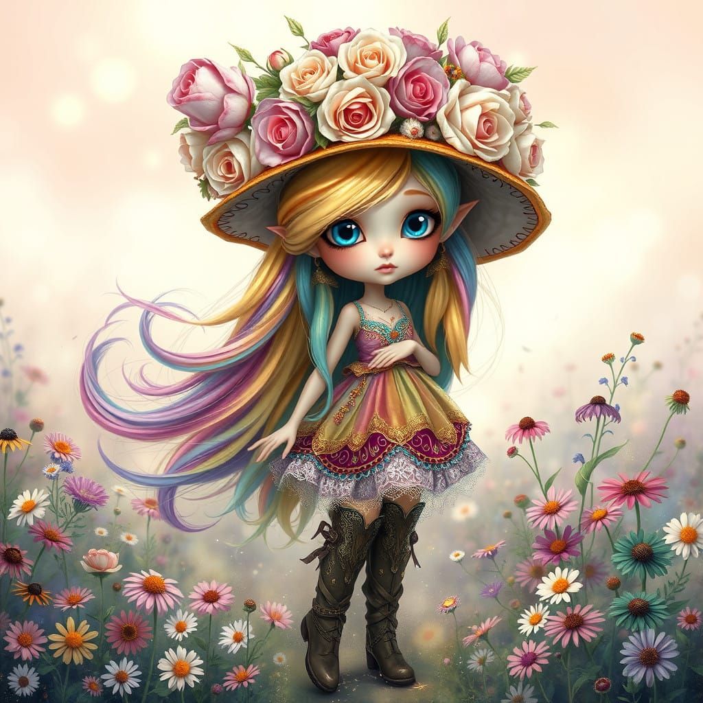 Whimsical Sprite in Vibrant Landscape