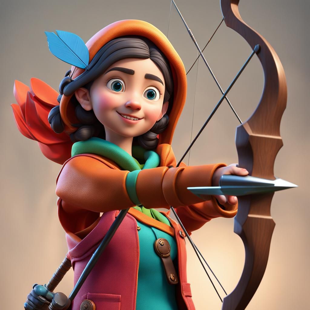 Female Elf Archer in Vibrant 3D Aardman Style