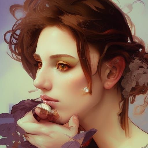 Hyperdetailed Vienna Schnitzel Portrait in Art Nouveau Style