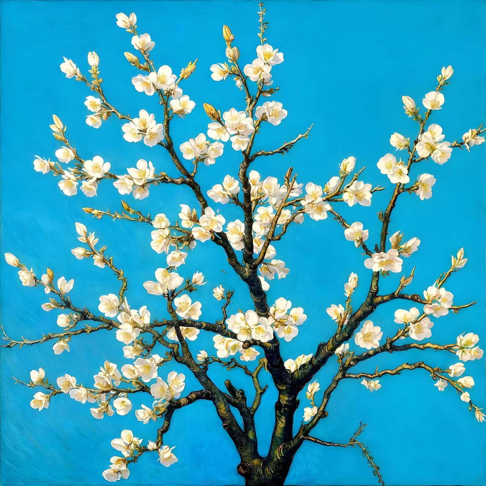 Vincent Van Gogh's Almond Blossoms in Blue Aquamarine Hues