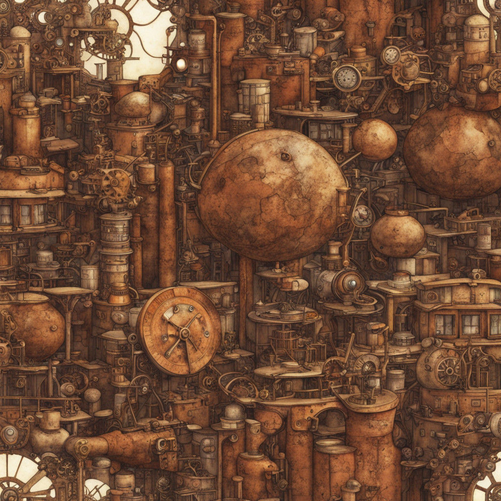 Rust Steampunk Metropolis in Earth Tones