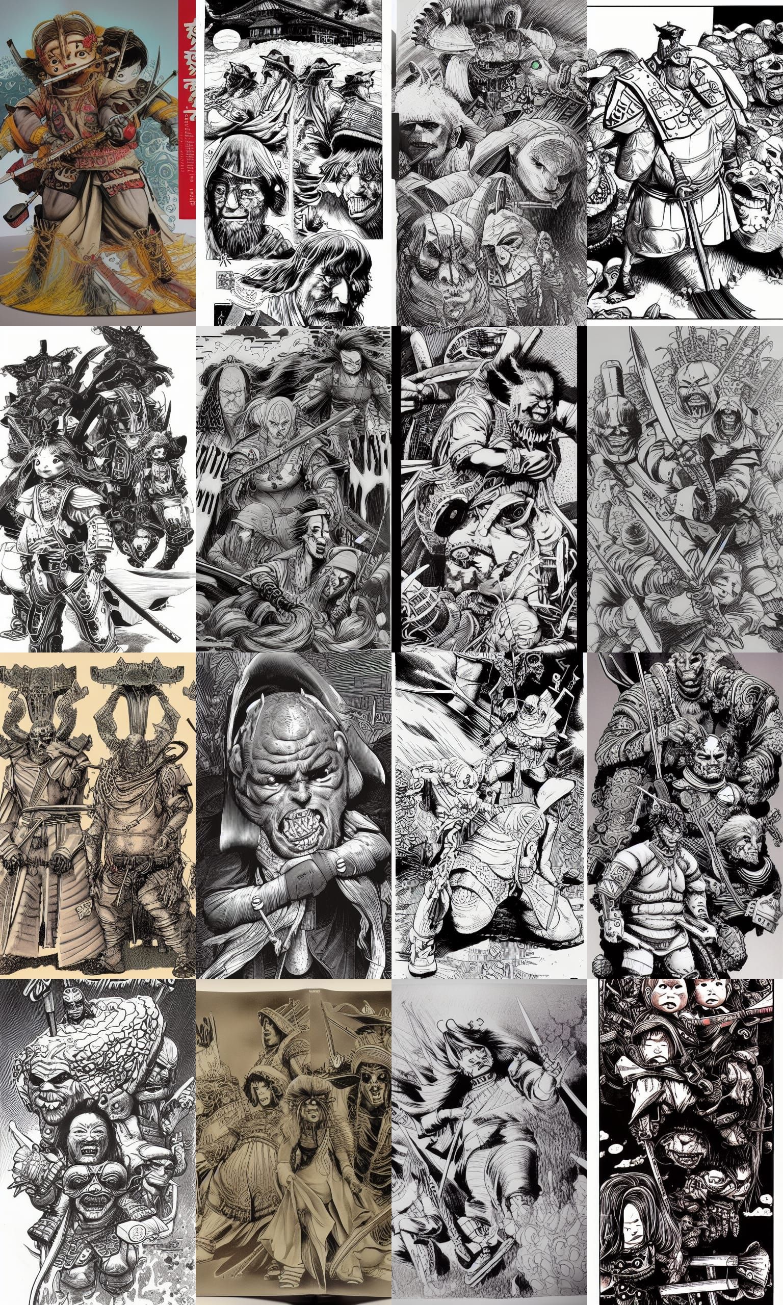 Surreal Samurai Armageddon in Ink Drawing Style